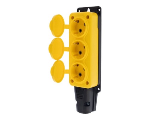[Smartbuy Вилки, Разъемы силовые, Колодки] REXANT 111-126 Розетка каучуковая 3 гнезда с крышкой (колодка) желтая, с/з, 16А, IP54
