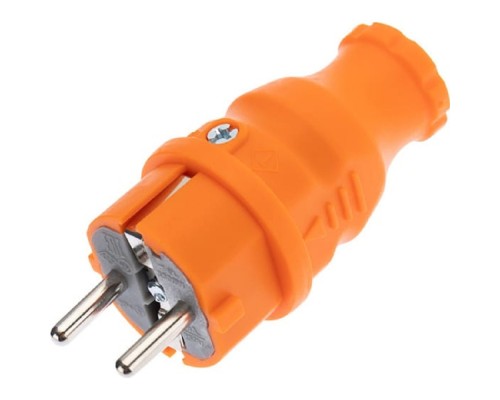 [Smartbuy Вилки, Разъемы силовые, Колодки] REXANT 111-015 Вилка прямая влагозащищенная, c/з, 16 А, IP44, каучук оранжевая 