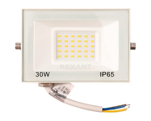 [Прожекторы светодиодные и Светильник уличный консо] Rexant 605-028 Прожектор светодиодный СДО 30Вт 2400Лм 2700K теплый свет, белый корпус
