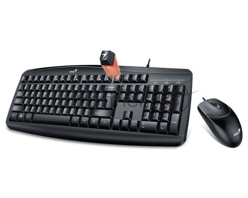 Комплект проводной Genius KM-200 / Оптическая мышь, 3 кнопки, 1000 DPI / Совместима с Windows 7, 8, 8.1, 10 / Mac. OS X 10.8 и позднее / Кабель 1.5м / Цвет : чёрный