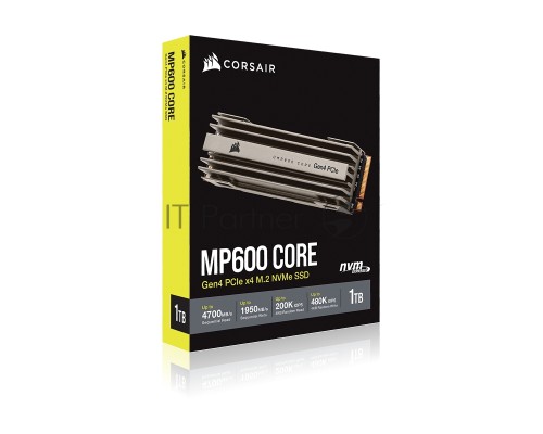 Накопитель M.2 2280 1TB Corsair MP600 CORE Client SSD CSSD-F1000GBMP600COR PCIe Gen4x4 with NVMe, 4700/1950, IOPS 200/480K, MTBF 1.8M, 3D QLC NAND, 225TBW, 0,12DWPD, Heatsink, RTL