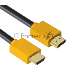 Кабель Greenconnect 1.5m HDMI версия 2.0, HDR 4:2:2, Ultra HD, 4K 60 fps 60Hz/5K*30Hz, 3D, AUDIO, 18.0 Гбит/с, 28/28 AWG, OD7.3mm, тройной экран, черный, желтые коннекторы, GCR-HM441-1.5m
