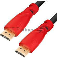 Кабель Greenconnect 1.5m, HDMI версия 2.0 HDR 4:2:2, Ultra HD, 4K 60 fps 60Hz/5K*30Hz, 3D, AUDIO, 18.0 Гбит/с, 28/28 AWG, OD7.3mm, тройной экран, черный, красные коннекторы, GCR-HM3012-1.5m