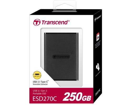 Твердотельный накопитель Transcend ESD270C, 250GB, External SSD, USB 3.1 Gen 2(USB Type-C),  R/W 520/460MB/s, Black