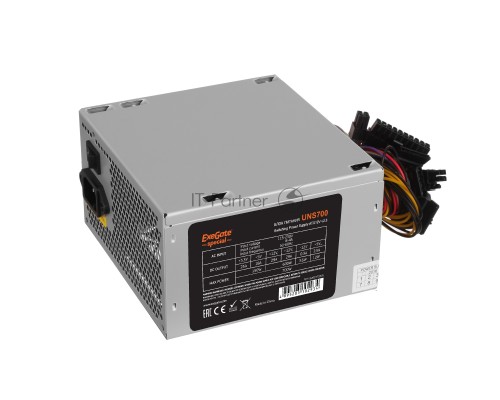 Блок питания 700W ExeGate UNS700 (ATX, PC, 12cm fan, 24pin, 4pin, PCIe, 3xSATA, 2xIDE, FDD, кабель 220V в комплекте)