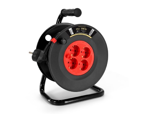 [Сетевой фильтр] Exegate EX295740RUS Удлинитель на катушке ExeGate industrial ECS-10-3-25 (4 евророзетки с заземлением, IP20, 25м, защита от детей, защита от перегрузки, 3х1,0мм2, 10А/2.3кВт)