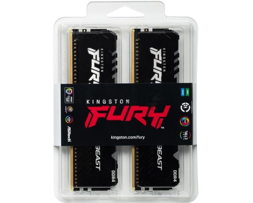 Память оперативная Kingston 64GB 2666MHz DDR4 CL16 DIMM (Kit of 2) FURY Beast RGB