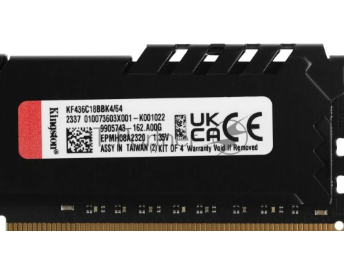 Оперативная память Kingston 64GB DDR4 3600MHz CL18 DIMM (Kit of 4) FURY Beast Black