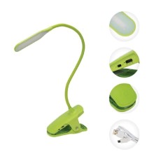 Rexant 609-036 Светильник настольный Click 4Вт, LED, 4000К, диммируемый 3 ступени, заряжаемый, на прищепке, зеленый