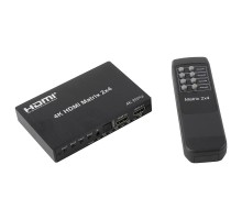 ORIENT HSP0204HN-2.0, HDMI матричный переключатель/разветвитель 2->4 с аудиовыходами, UHD 4K/60Гц (3840x2160), HDR, HDMI 2.0, HDCP 2.2, пульт ДУ, внешний БП 5В/2A, метал.корпус (33266)