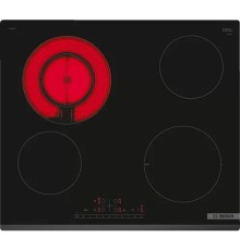 Serie 4, электрическая варочная поверхность, стеклокерамика, черная, ширина 60 см, скос с трех сторон, 4 конфорки, 1 конфорка с круглой зоной расширения, управление TouchSelect, функция ReStart, тайме