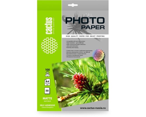 [Бумага] Фотобумага Cactus CS-MSA410050 A4/100г/м2/50л./белый матовое самоклей. для струйной печати