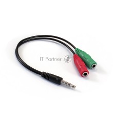 Кабель аудио ExeGate EX284944RUS EX-CCA-417-0.2 (3.5mm Jack M 4pin/3.5mm Jack F Stereo+ 3.5mm Jack F микрофон, 0,2м)