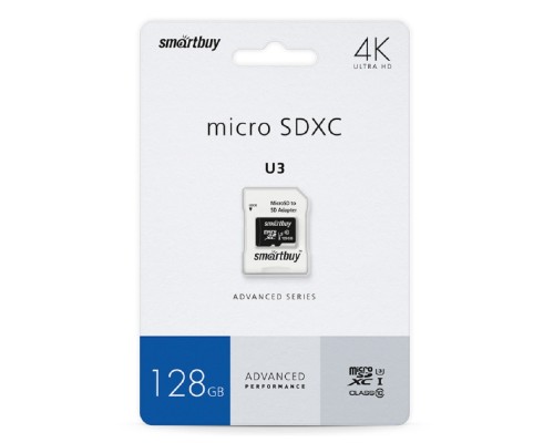 [Карта памяти ] Micro SecureDigital 128GB Smartbuy U3 V30 A1 Advanced R/W up to 90/55 с адапт (SB128GBSDU1A-AD)