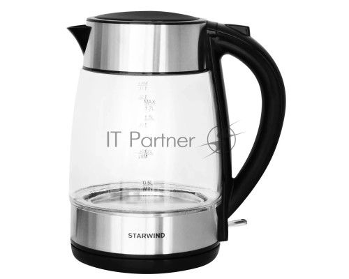 Чайник электрический Starwind SKG3026 1.7л. 2200Вт черный/серебристый (корпус: стекло)