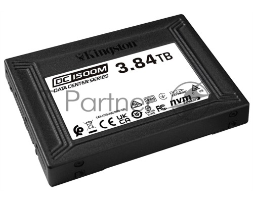 Твердотельный накопитель Kingston DC1500M, 3840GB, SSD, U.2, NVMe, PCIe 3.0 x4, 3D TLC, R/W 3100/2700MB/s, IOPs 480 000/210 000, 7000TBW, DWPD 1 (5 лет)