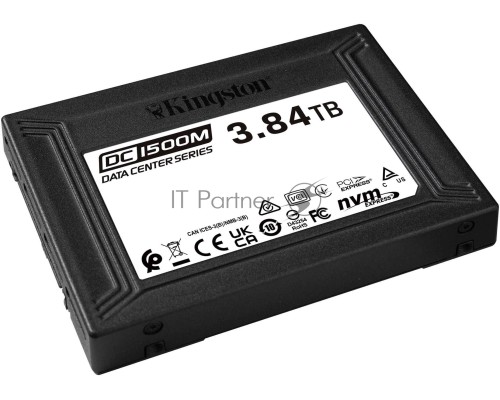 Твердотельный накопитель Kingston DC1500M, 3840GB, SSD, U.2, NVMe, PCIe 3.0 x4, 3D TLC, R/W 3100/2700MB/s, IOPs 480 000/210 000, 7000TBW, DWPD 1 (5 лет)