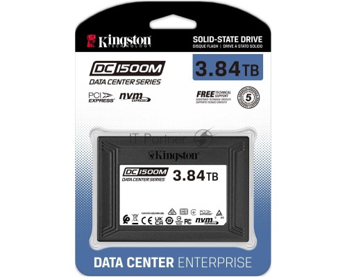 Твердотельный накопитель Kingston DC1500M, 3840GB, SSD, U.2, NVMe, PCIe 3.0 x4, 3D TLC, R/W 3100/2700MB/s, IOPs 480 000/210 000, 7000TBW, DWPD 1 (5 лет)