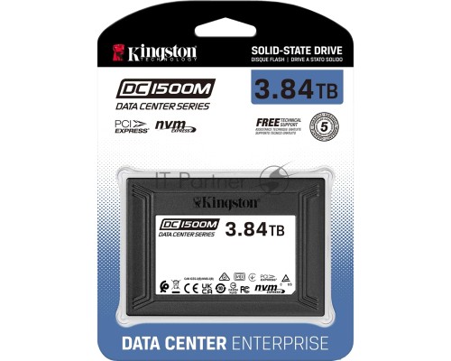 Твердотельный накопитель Kingston DC1500M, 3840GB, SSD, U.2, NVMe, PCIe 3.0 x4, 3D TLC, R/W 3100/2700MB/s, IOPs 480 000/210 000, 7000TBW, DWPD 1 (5 лет)
