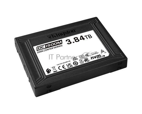 Твердотельный накопитель Kingston DC1500M, 3840GB, SSD, U.2, NVMe, PCIe 3.0 x4, 3D TLC, R/W 3100/2700MB/s, IOPs 480 000/210 000, 7000TBW, DWPD 1 (5 лет)