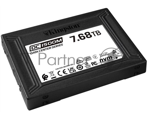 Твердотельный накопитель Kingston DC1500M, 7680GB, SSD, U.2, NVMe, PCIe 3.0 x4, 3D TLC, R/W 3100/2700MB/s, IOPs 420 000/200 000, 14020TBW, DWPD 1 (5 лет)