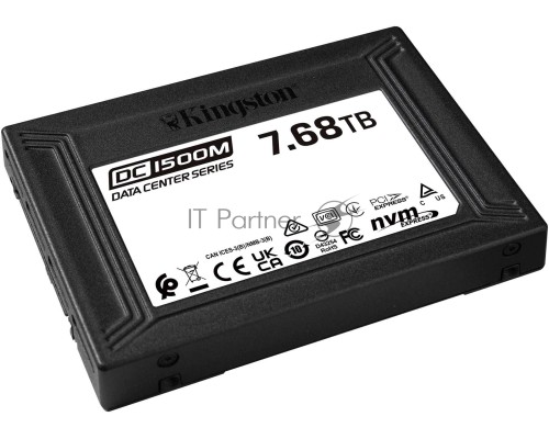 Твердотельный накопитель Kingston DC1500M, 7680GB, SSD, U.2, NVMe, PCIe 3.0 x4, 3D TLC, R/W 3100/2700MB/s, IOPs 420 000/200 000, 14020TBW, DWPD 1 (5 лет)