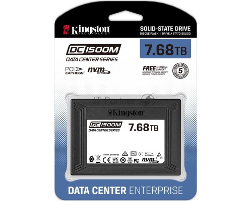 Твердотельный накопитель Kingston DC1500M, 7680GB, SSD, U.2, NVMe, PCIe 3.0 x4, 3D TLC, R/W 3100/2700MB/s, IOPs 420 000/200 000, 14020TBW, DWPD 1 (5 лет)