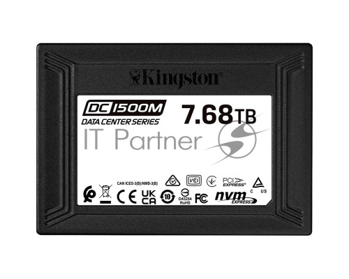 Твердотельный накопитель Kingston DC1500M, 7680GB, SSD, U.2, NVMe, PCIe 3.0 x4, 3D TLC, R/W 3100/2700MB/s, IOPs 420 000/200 000, 14020TBW, DWPD 1 (5 лет)