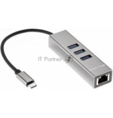 Переходник Telecom USB 3.1 Type-C -->RJ-45 1000Mbps +3 USB3.0, Aluminum Shell, 0.2м Telecom <TA311C>