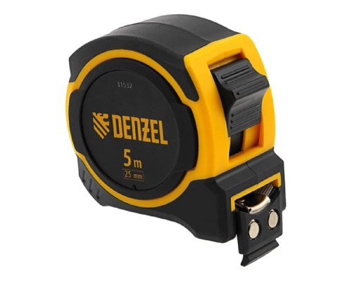 [Рулетки] Denzel Рулетка 5м х 25мм, двухкомп. корпус, магнитный обрезиненный зацеп [31532]