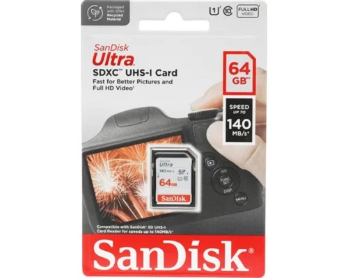 [Карта памяти ] SecureDigital 64GB SanDisk Ultra SDXC Class 10 UHS-I U1 Ultra R 140MB/s <SDSDUNB-064G-GN6IN>