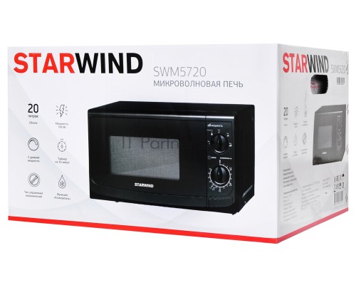 Микроволновая печь Starwind SWM5720 черный, 20 л, 700 Вт, переключатели - поворотный механизм