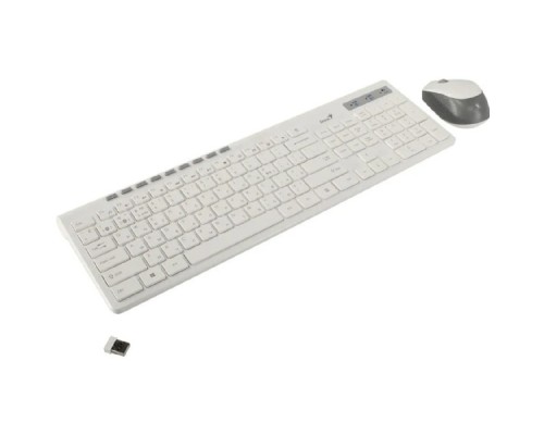 [Клавиатура] Клавиатура + мышь Genius Smart Slimstar 8230 WHITE {USB,1 мини-ресивер на оба устройства,104 кл кнопка SmartGenius,  мембранная,800-1600 DPI} [31340015402]