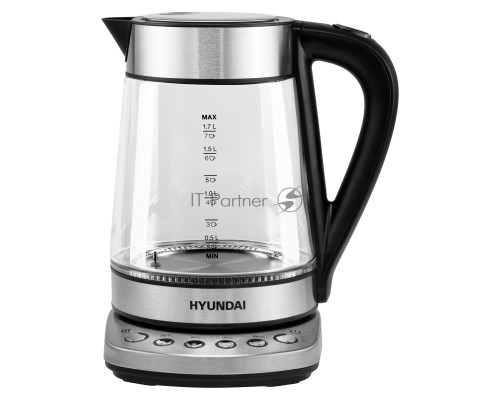 Чайник электрический Hyundai HYK-G3026 1.7л. 2200Вт серебристый/черный (корпус: стекло)