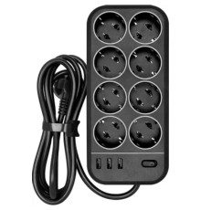 PowerCom Сетевой фильтр SP-08 USB03AB 3,0 m 3.0м (8 розеток) черный (коробка) (1928707)