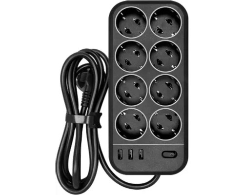 [Поверком] PowerCom Сетевой фильтр SP-08 USB03AB 3,0 m 3.0м (8 розеток) черный (коробка) (1928707)