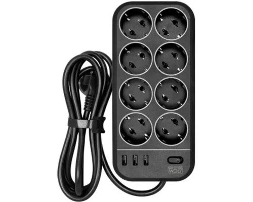 [Поверком] PowerCom Сетевой фильтр Powercom SP-08 USB03AB 1,8 m 1.8м (8 розеток) черный (коробка) (1928702)