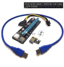 Переходник/удлинитель USB Riser card PCI-E x1 Male to PCI-E x16 Female с питанием 6Pin, EpciEkit ver009S, Espada, в комплекте кабель usb3.0