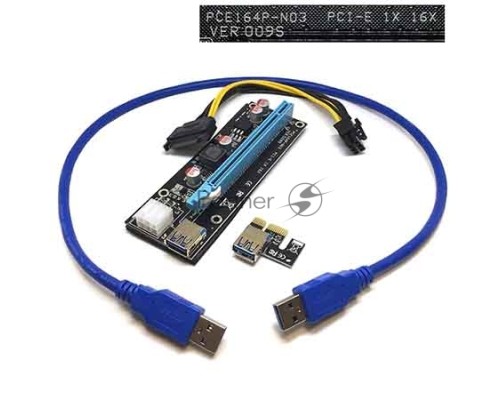 Переходник/удлинитель USB Riser card PCI-E x1 Male to PCI-E x16 Female с питанием 6Pin, EpciEkit ver009S, Espada, в комплекте кабель usb3.0