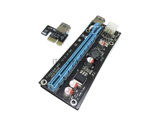 Переходник/удлинитель USB Riser card PCI-E x1 Male to PCI-E x16 Female с питанием 6Pin, EpciEkit ver009S, Espada, в комплекте кабель usb3.0