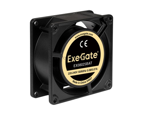 Вентилятор 220В ExeGate EX288998RUS EX08025BAT (80x80x25 мм, 2-Ball (двойной шарикоподшипник), клеммы, 2600RPM, 32dBA)