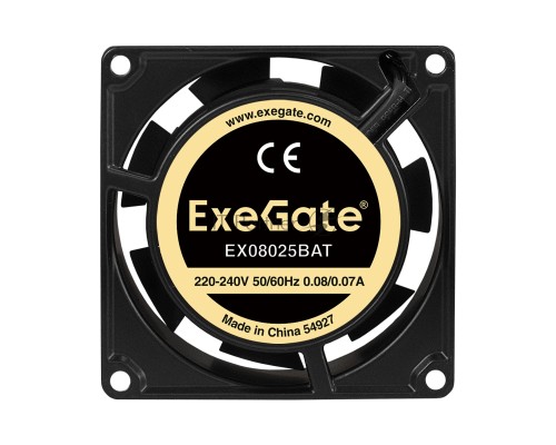 Вентилятор 220В ExeGate EX288998RUS EX08025BAT (80x80x25 мм, 2-Ball (двойной шарикоподшипник), клеммы, 2600RPM, 32dBA)