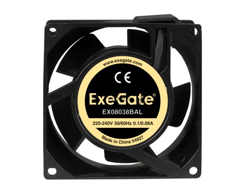 Вентилятор 220В ExeGate EX288999RUS EX08038BAL (80x80x38 мм, 2-Ball (двойной шарикоподшипник), подводящий провод 30 см, 2500RPM, 37dBA)