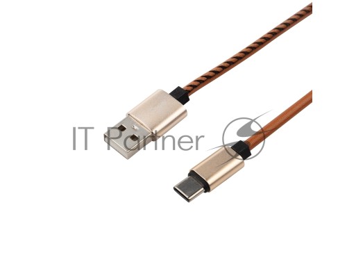 Кабель USB-Type-C/2A/leather/brown/1m/REXANT