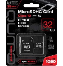 Флеш карта QUMO MicroSDHC 32GB Сlass 10 UHS-I U3 ,3.0 с адаптером SD, черно-красная картонная упаковка (QM32GMICSDHC10U3)