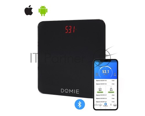 Весы электронные Domie с функцией Bluetooth подключения, до 180 кг, с цифровым дисплеем
