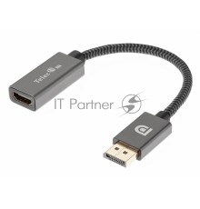 Кабель-переходник DP --> HDMI-F 0.2m , серый металлик, оплетка, 4K@60Hz, Telecom (TA560)