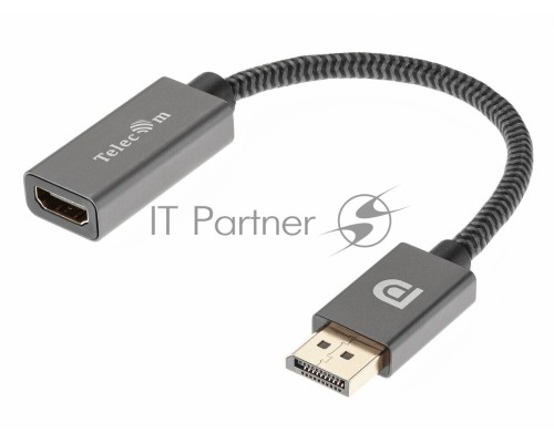Кабель-переходник DP --> HDMI-F 0.2m , серый металлик, оплетка, 4K@60Hz, Telecom (TA560)