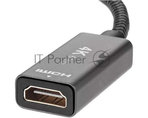 Кабель-переходник DP --> HDMI-F 0.2m , серый металлик, оплетка, 4K@60Hz, Telecom (TA560)