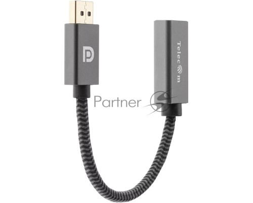 Кабель-переходник DP --> HDMI-F 0.2m , серый металлик, оплетка, 4K@60Hz, Telecom (TA560)